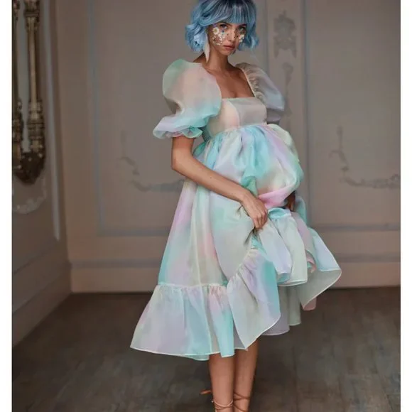 Selkie The Rainbow French Puff Midi Dress - Picture 12 of 12